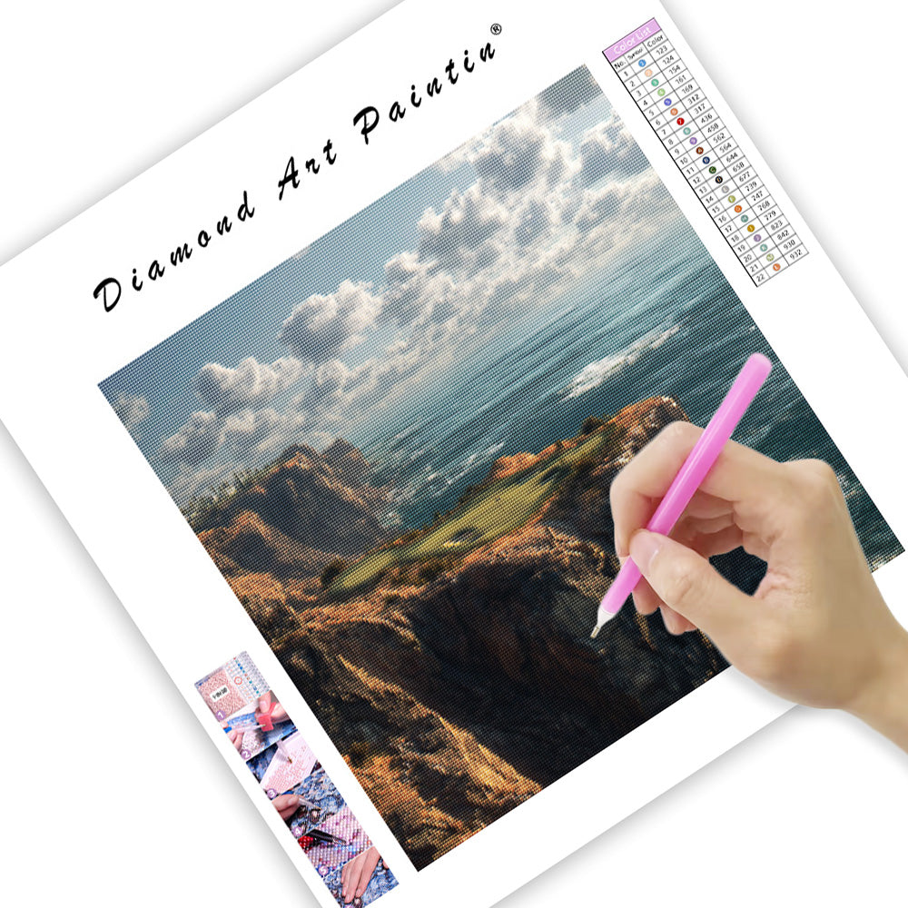 Klippside golfbana havsutsikt - Diamantmålning