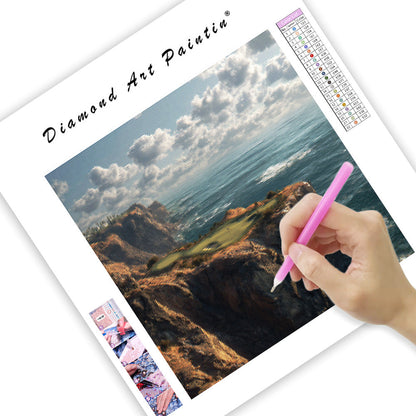 Klippside golfbana havsutsikt - Diamantmålning