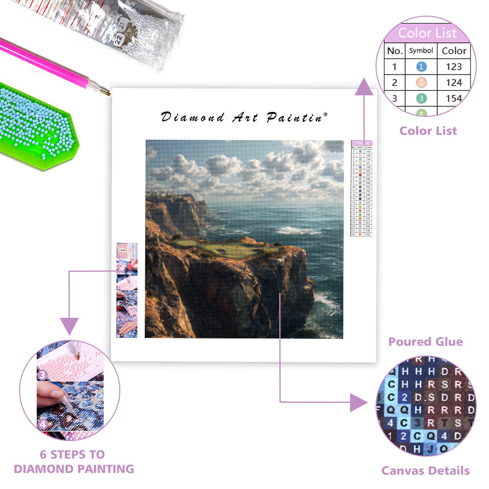 Klippside golfbana havsutsikt - Diamantmålning