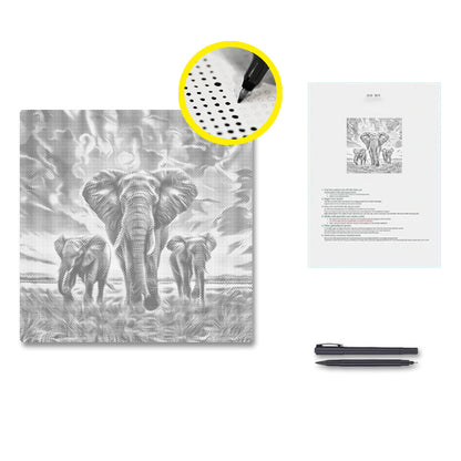 Elefant i solnedgång – Punktmålning
