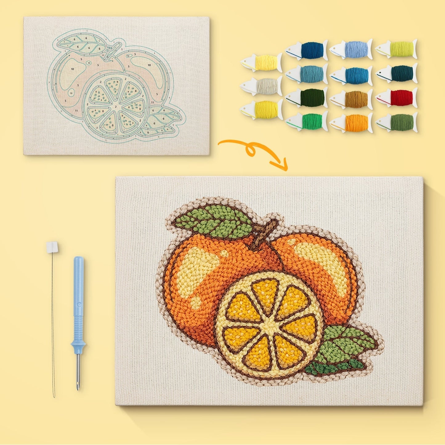 Citrusfrukter – Punch needle-broderi