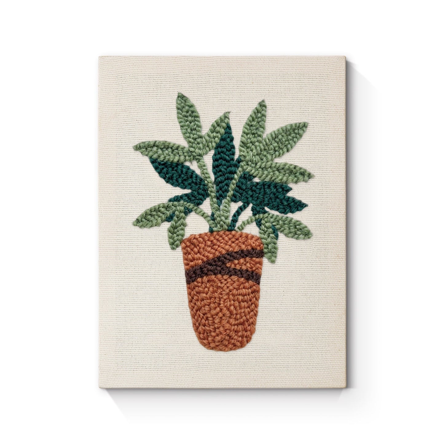 Frodiga gröna blad i kruka – Punch needle-broderi