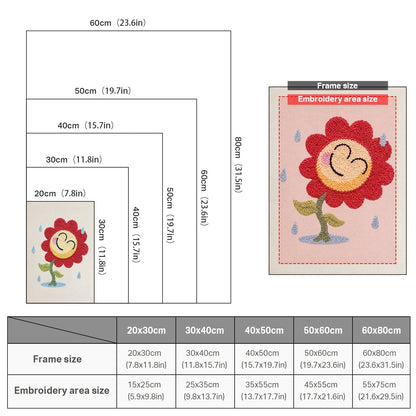 Leende solros i regn – Punch needle-broderi