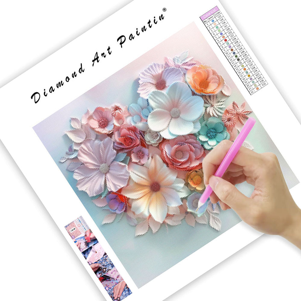 Blomsterhjärta med kärlek – Diamantmålning