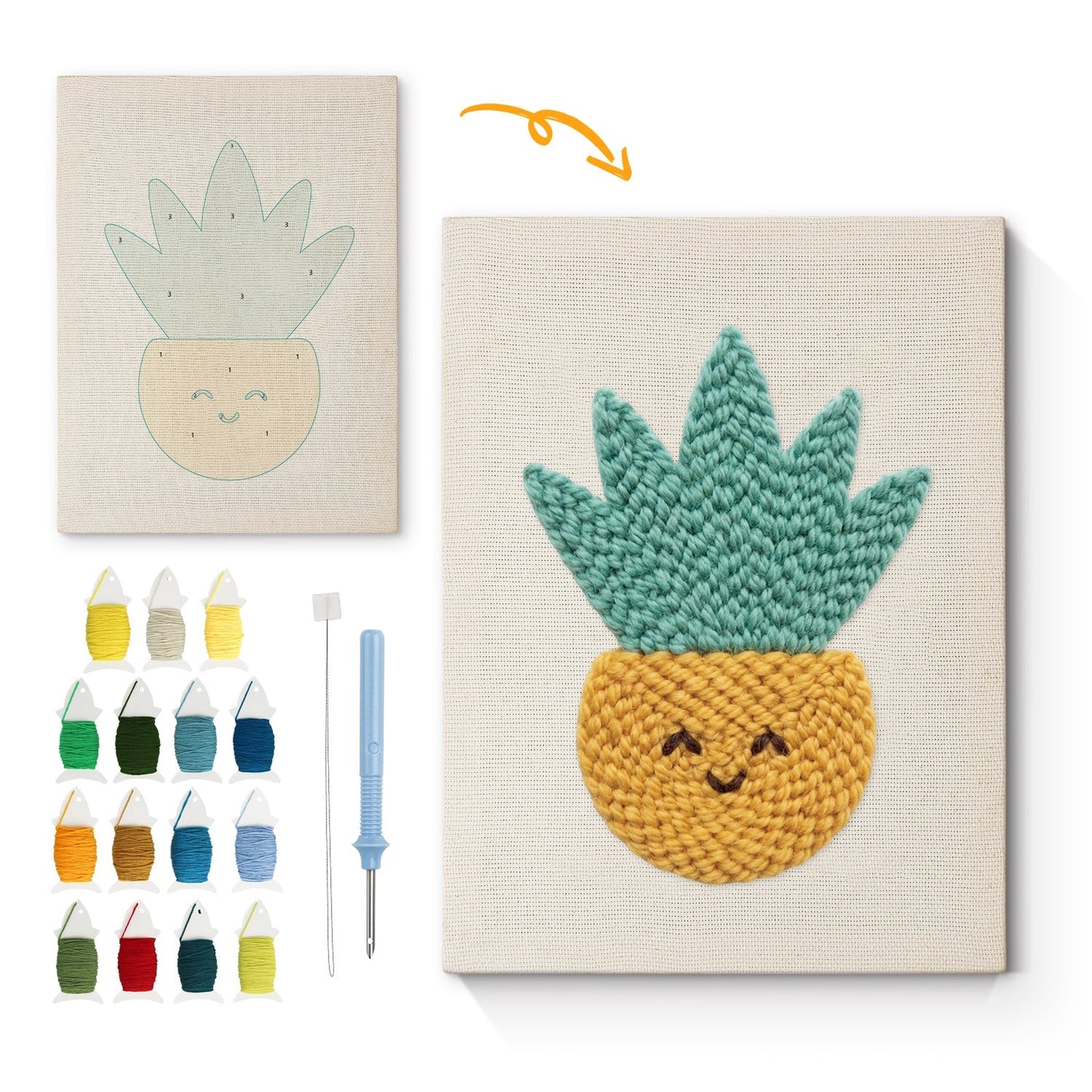 Leende ananas – Punch needle-broderi