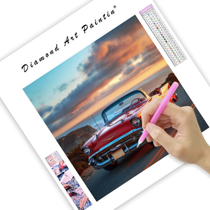 Röd veteran-cabriolet – Diamantmålning