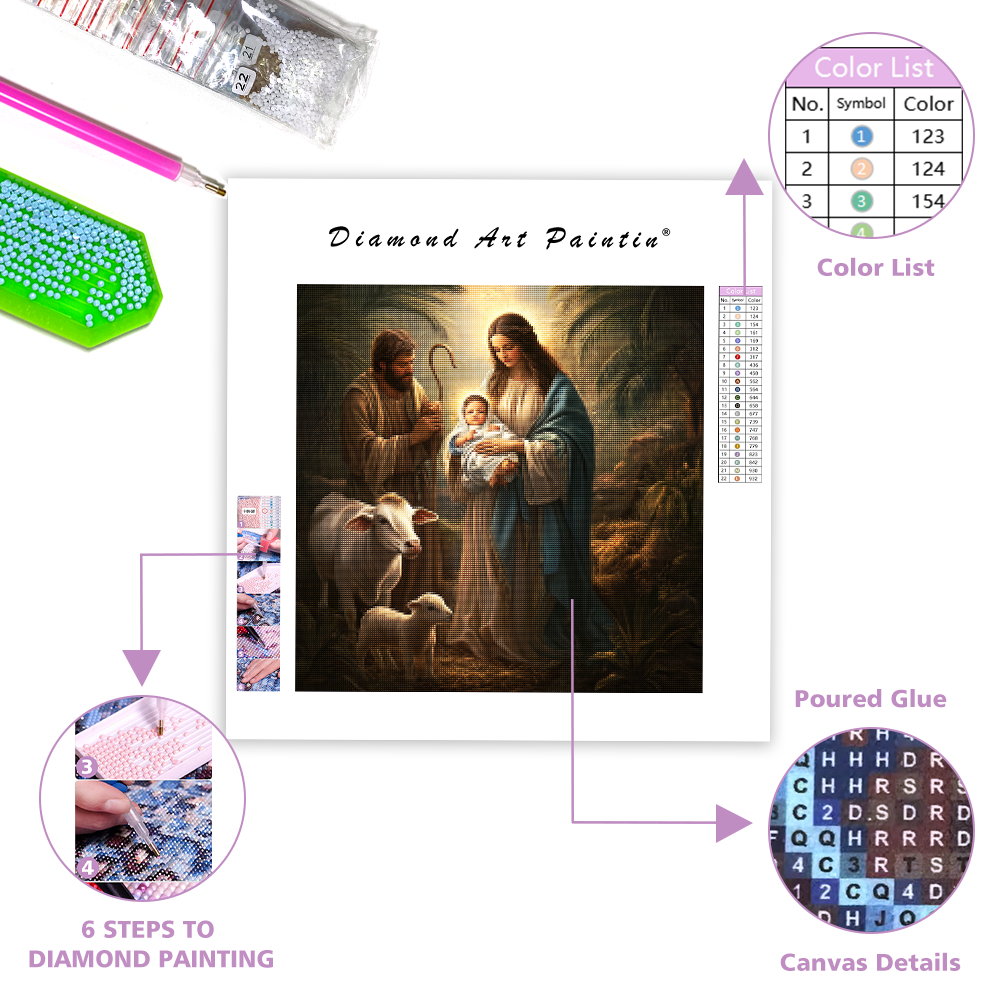 Heliga familjen i Jesu födelse - Diamond Painting