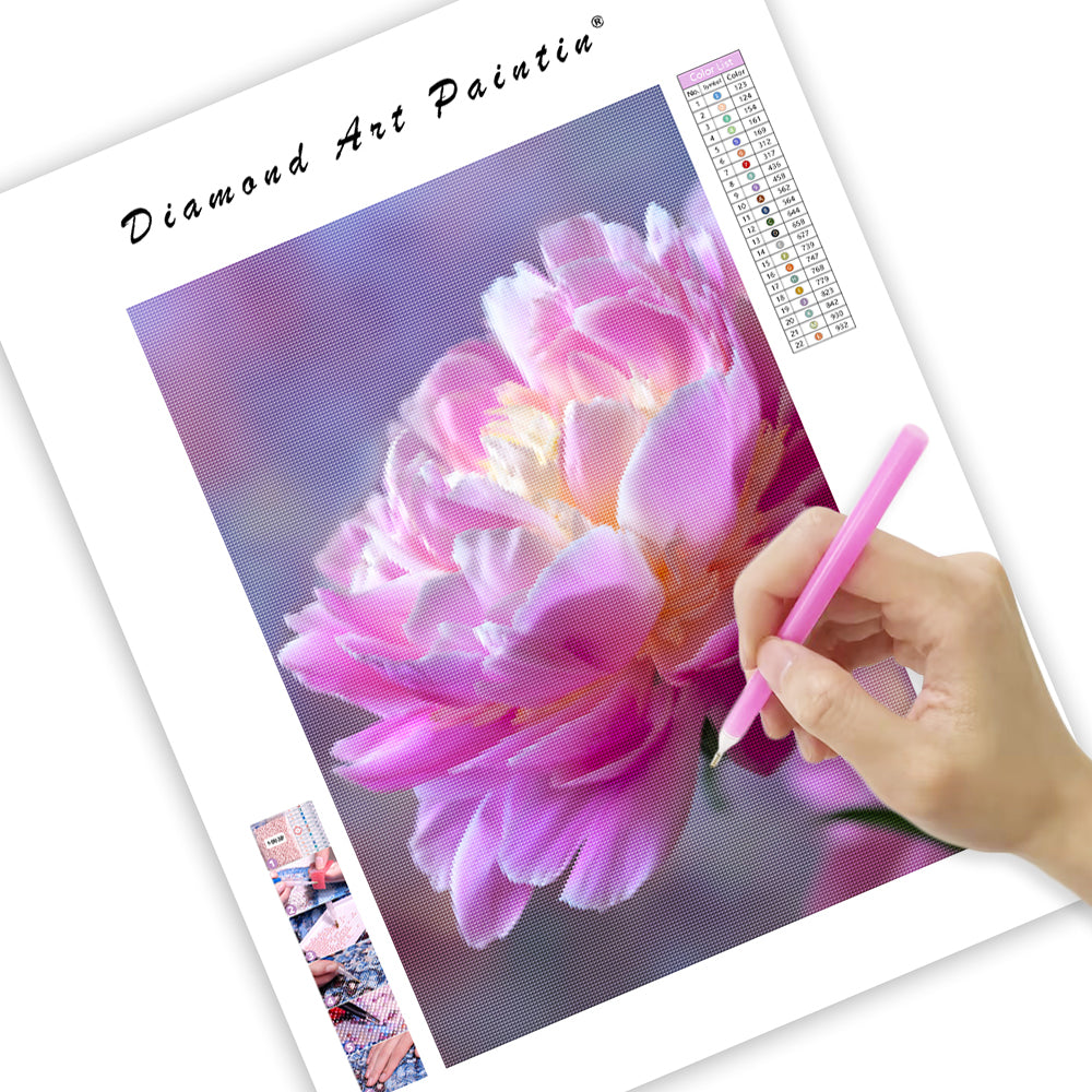 Blommande rosa pion – Diamantmålning