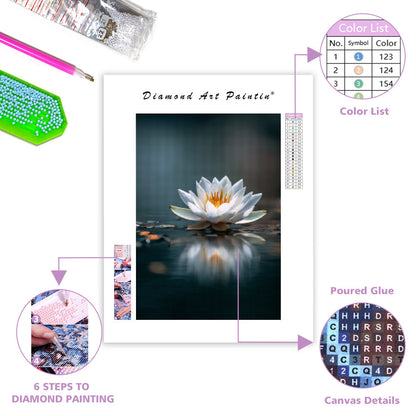 Svävande vit lotus – Diamantmålning
