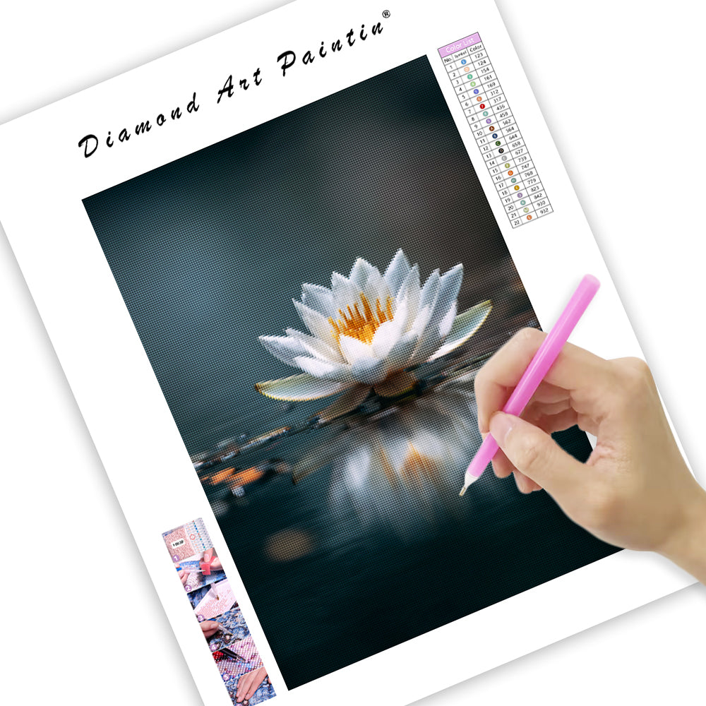 Svävande vit lotus – Diamantmålning