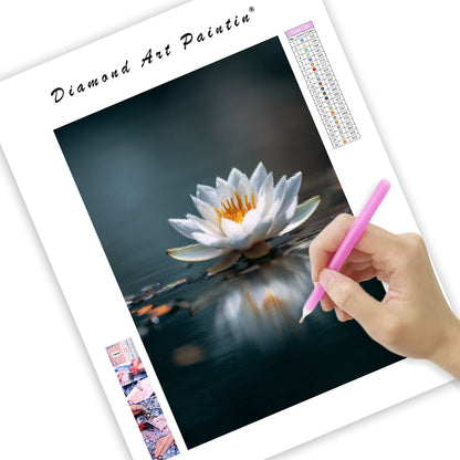 Svävande vit lotus – Diamantmålning
