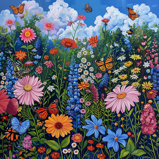 FjäRil Bland Blommor - DiamantmåLning