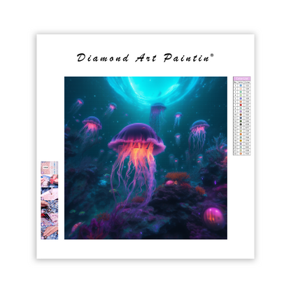 Flytande maneter i neonfärgat vatten - Diamond Painting