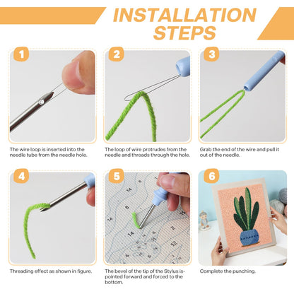 Blå växt i kruka – Punch needle-broderi