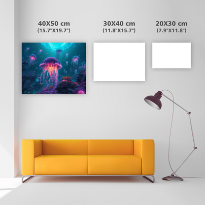 Flytande maneter i neonfärgat vatten - Diamond Painting