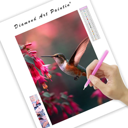 Kolibri som dricker nektar från blommor – Diamantmålning