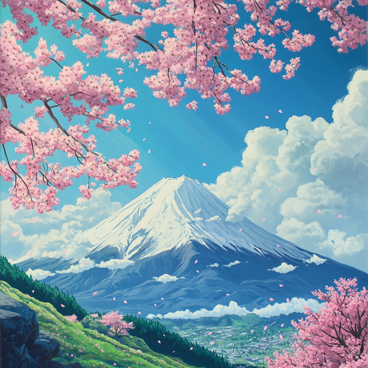 Körsbärsblommor och Mount Fuji - Diamantmålning