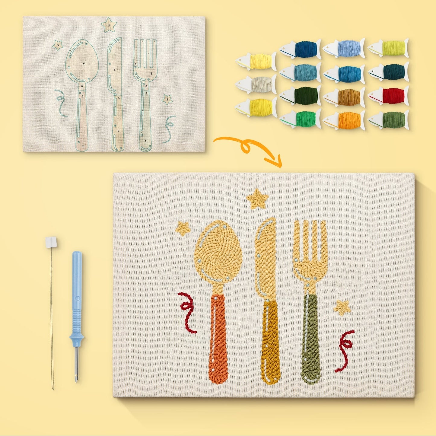 Skedar och gafflar – Punch needle-broderi