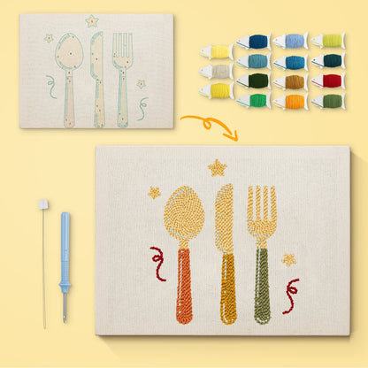 Skedar och gafflar – Punch needle-broderi