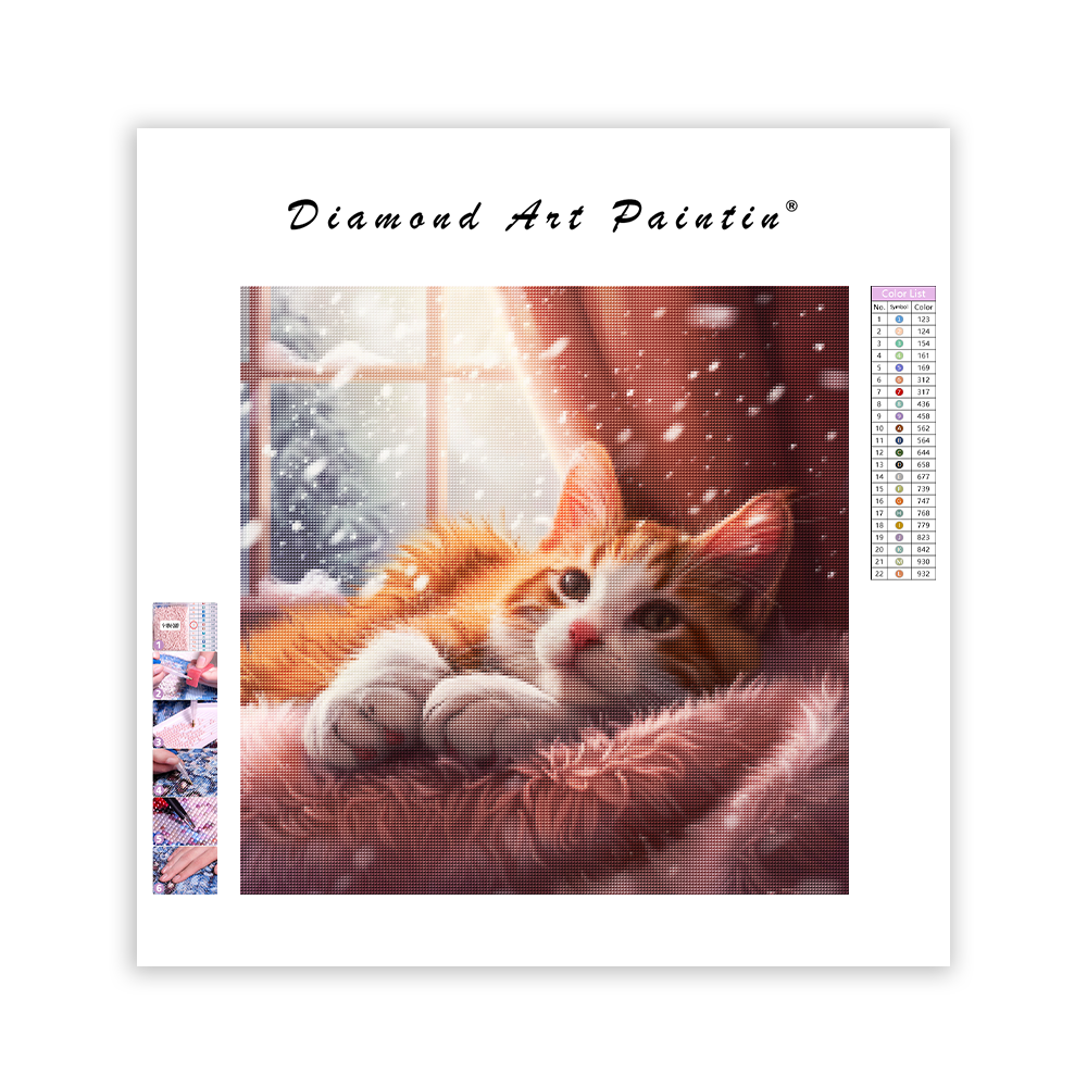Mysig vinterkatt - diamantmålning