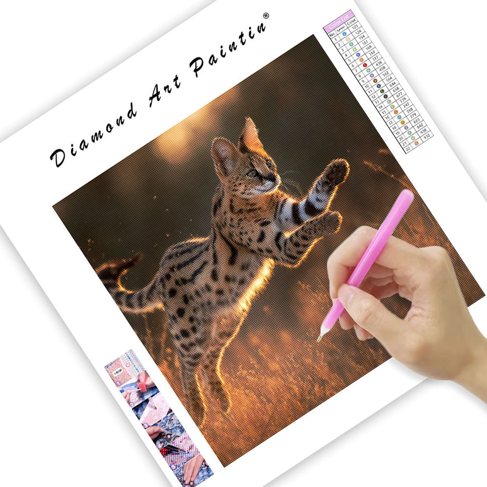 Hoppande serval – Diamantmålning