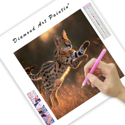 Hoppande serval – Diamantmålning