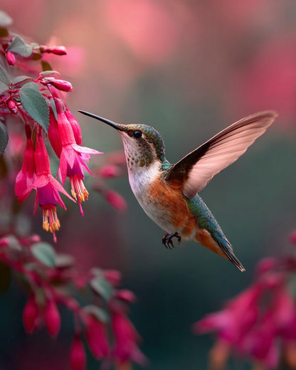 Kolibri som dricker nektar från blommor – Diamantmålning