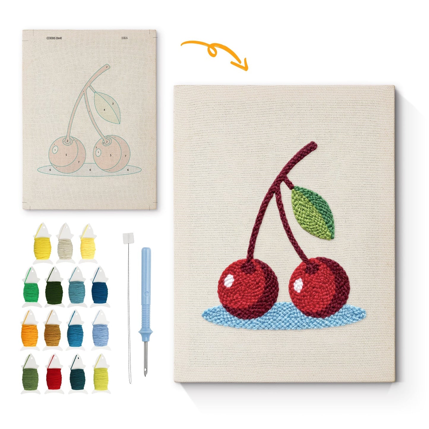 Körsbärsblom med blad – Punch needle-broderi