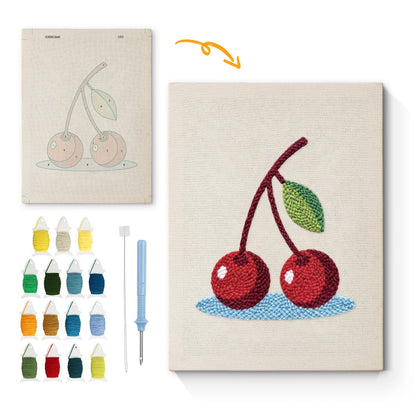 Körsbärsblom med blad – Punch needle-broderi