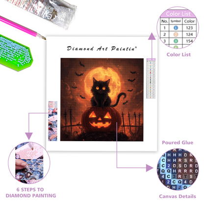 Halloweenkatt på pumpa - Diamantmålning