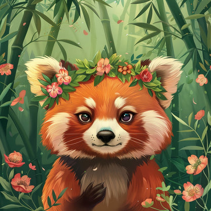 Röd panda med bambu – Diamantmålning