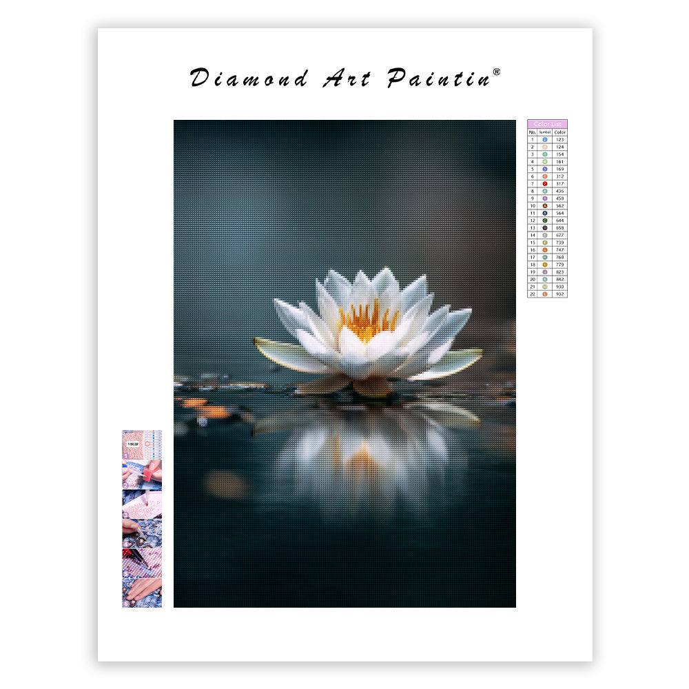 Svävande vit lotus – Diamantmålning
