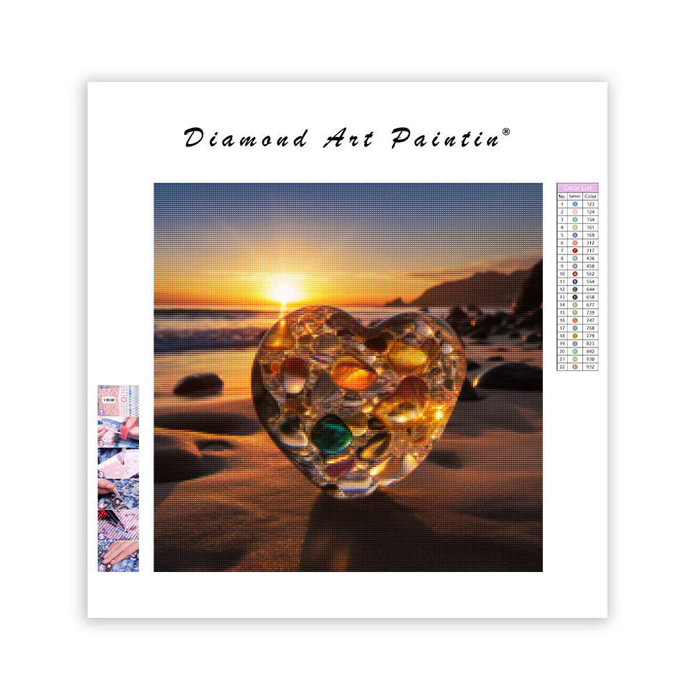Hjärtformat kristallglas på stranden - Diamantmålning