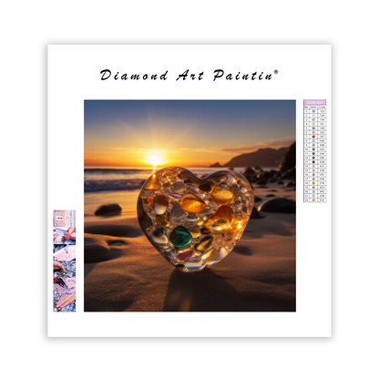 Hjärtformat kristallglas på stranden - Diamantmålning