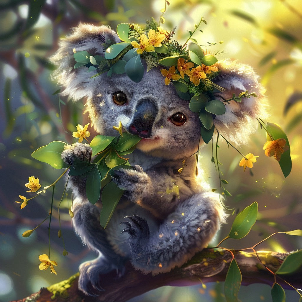 Koala bland eukalyptusblommor – Diamantmålning