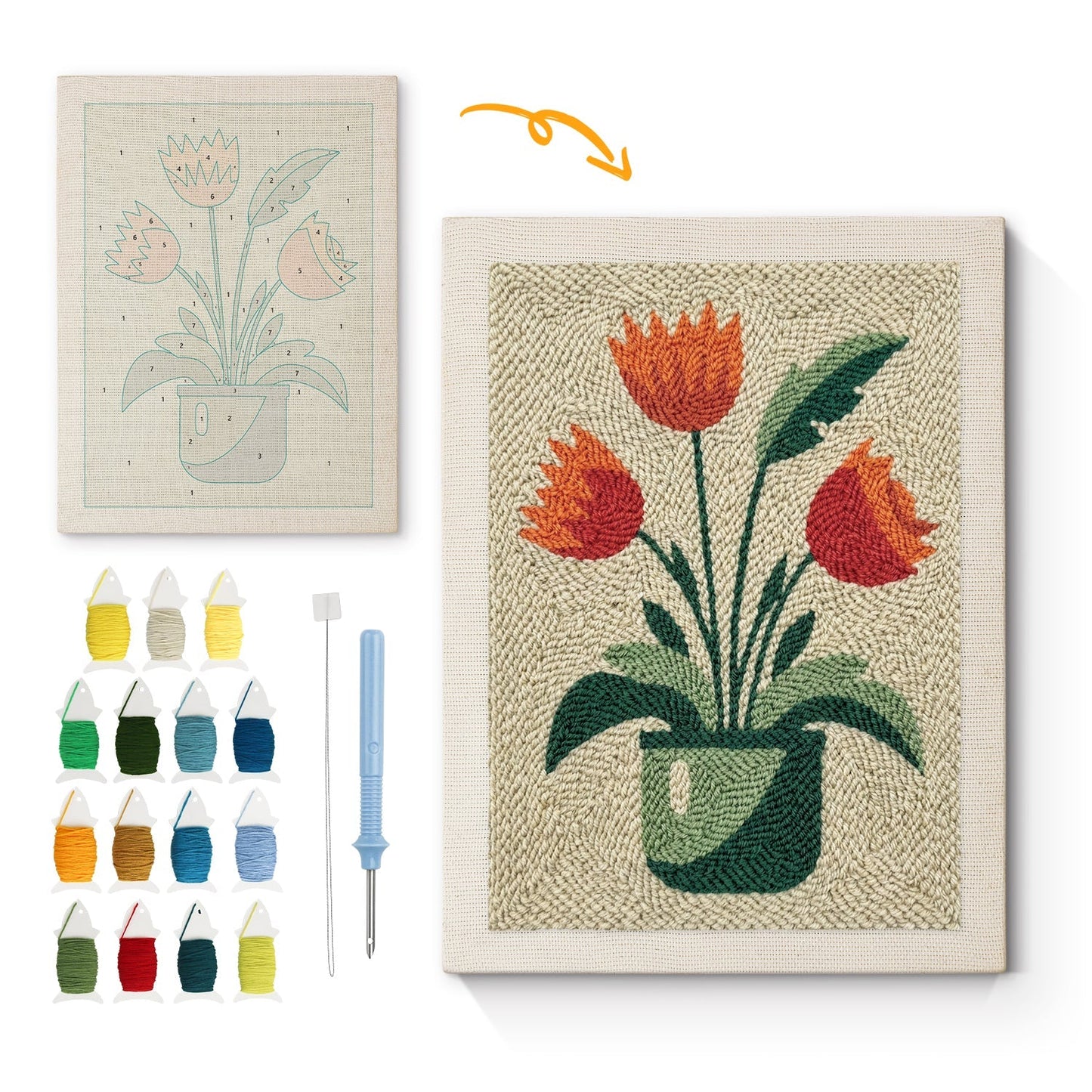 Orange tulpaner – Punch needle-broderi