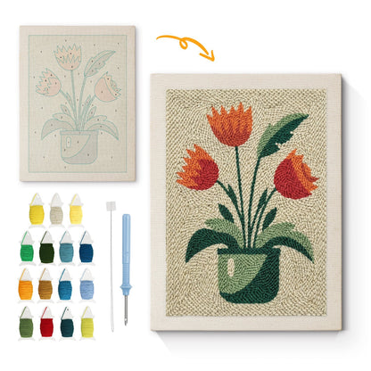 Orange tulpaner – Punch needle-broderi