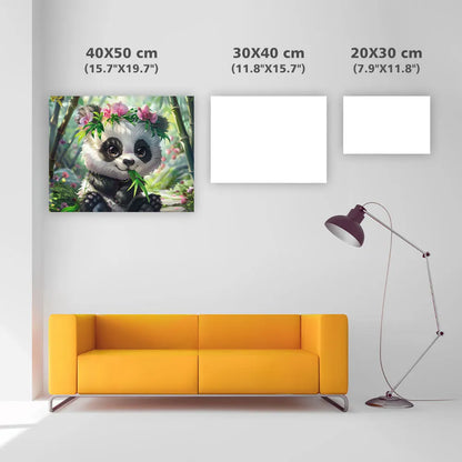 Panda med bambu och blommor – Diamantmålning