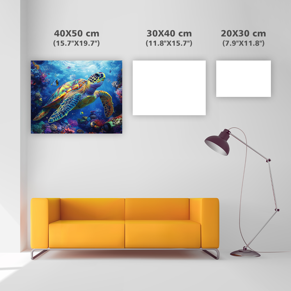 Färgglad sköldpadda i ett vibrerande korallrev - Diamond Painting