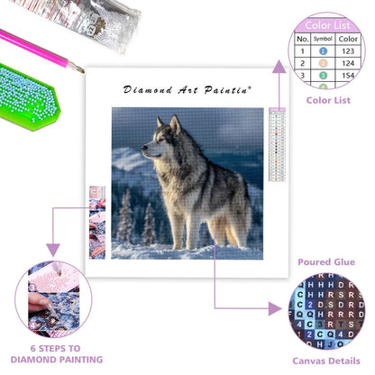 Alaskan malamute med eftertänksam blick – Diamantmålning