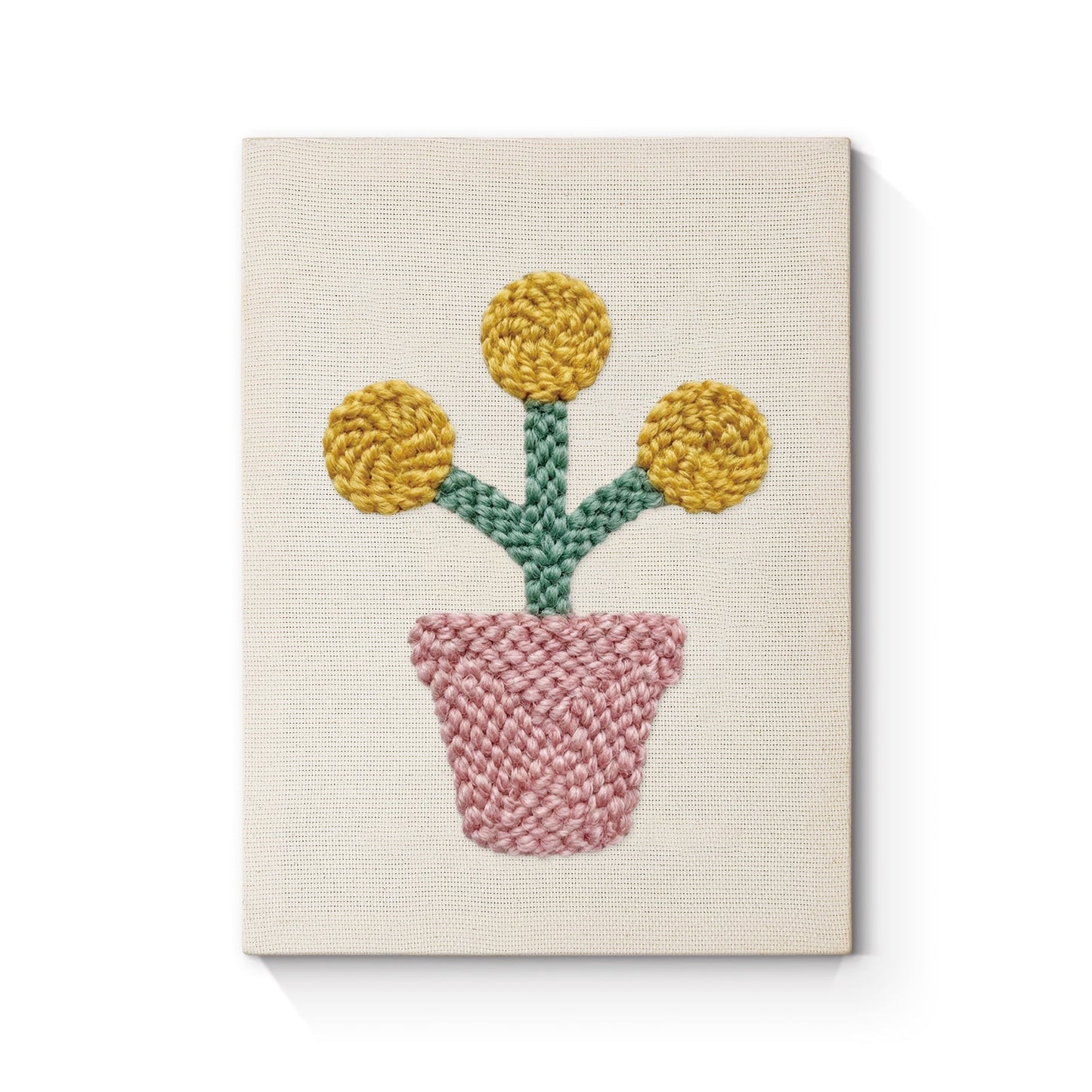 Rosa blommor i kruka – Punch needle-broderi