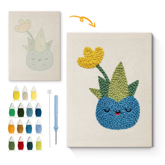 Glad blommande kaktus – Punch needle-broderi