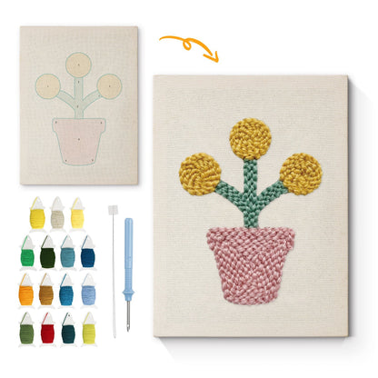 Rosa blommor i kruka – Punch needle-broderi