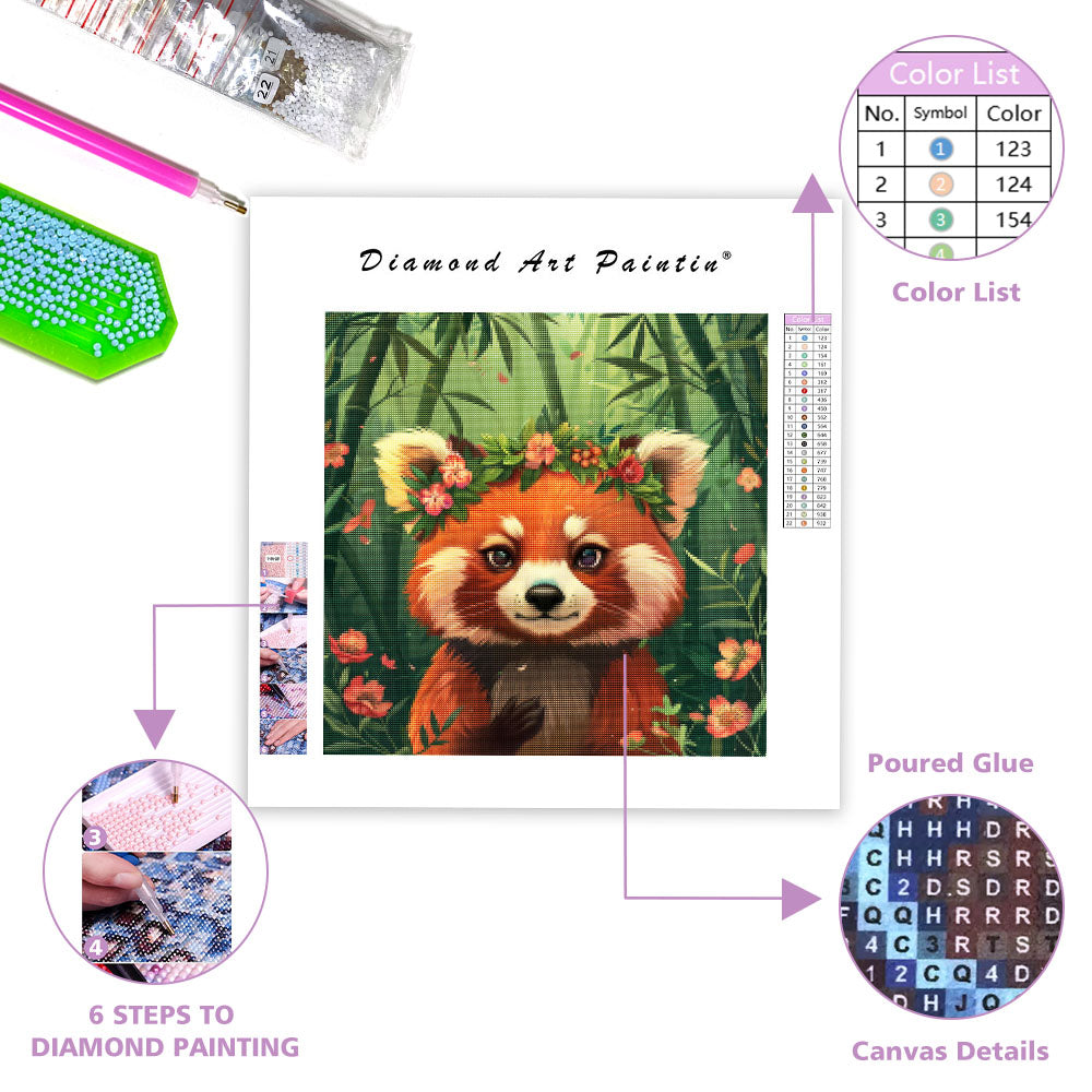 Röd panda med bambu – Diamantmålning