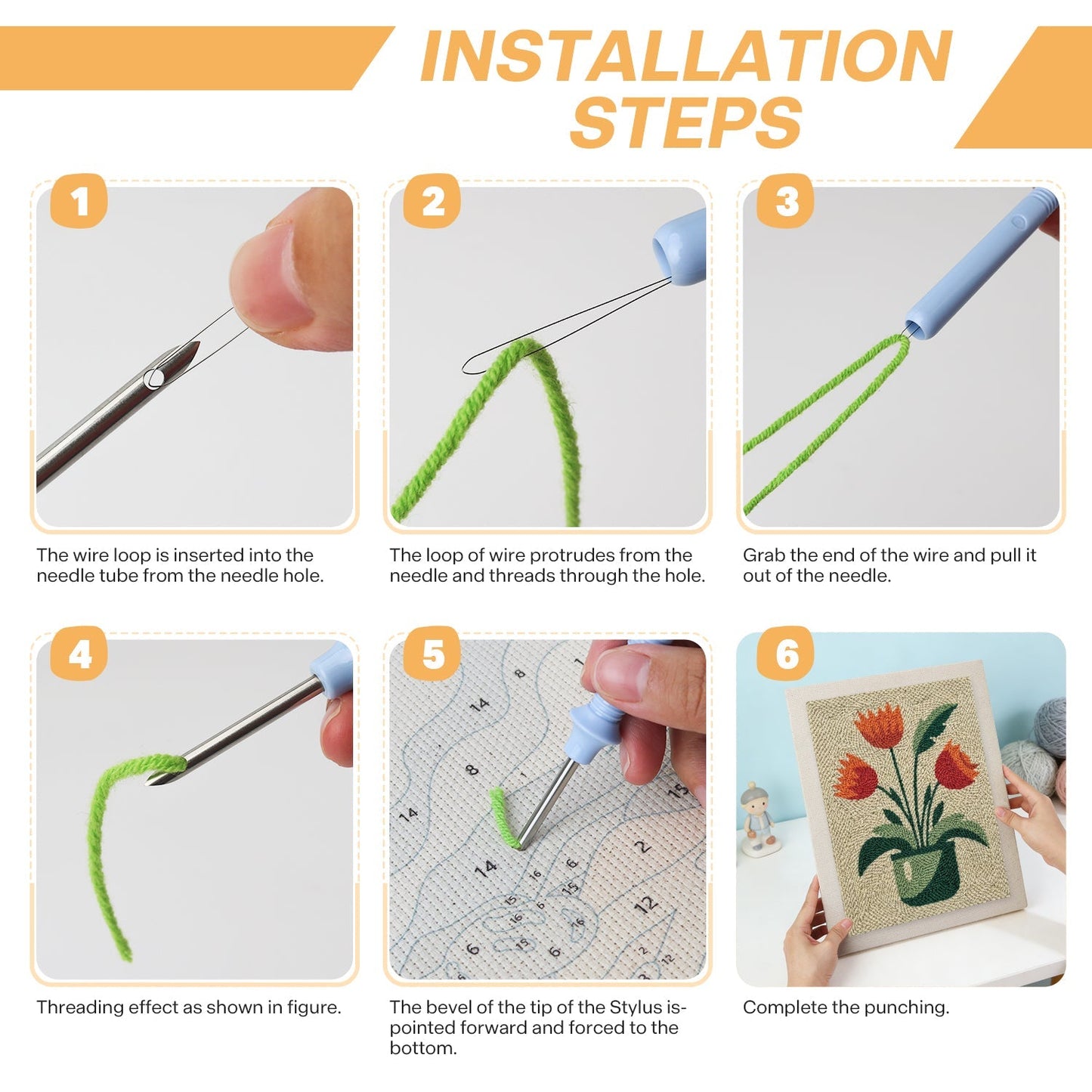 Orange tulpaner – Punch needle-broderi