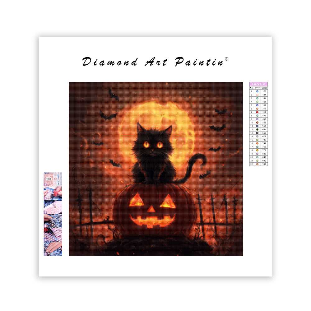 Halloweenkatt på pumpa - Diamantmålning