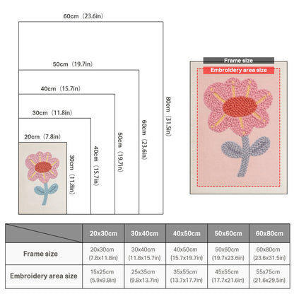 Rosa blomma med gula stråk – Punch needle-broderi