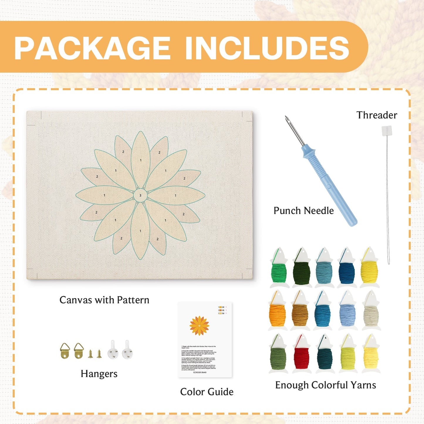 Gul solros – Punch needle-broderi