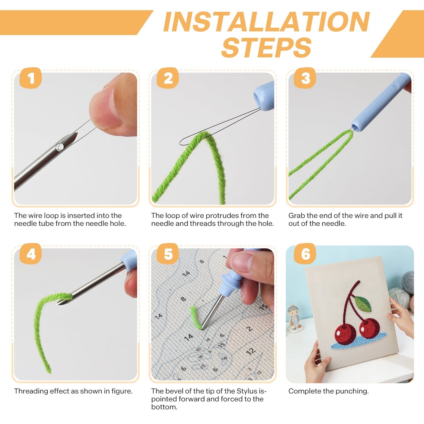 Körsbärsblom med blad – Punch needle-broderi
