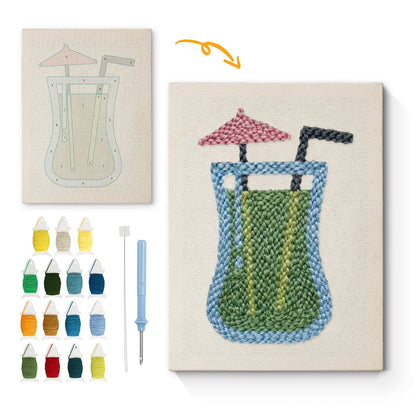 Grön drink med paraply – Punch needle-broderi